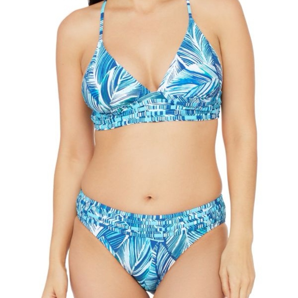 La Blanca Tropical Blue Leaf Print Bikini Size 10 New!